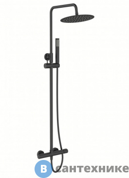 картинка Душевая стойка BelBagno UNO UNO-DOCM-NERO со смесителем для верхнего и ручного душа, чёрный
