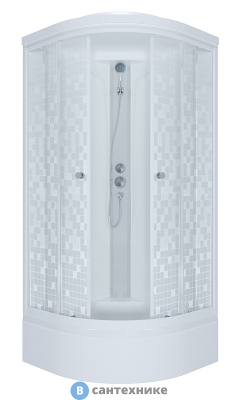 Душевая кабина Тритон Стандарт 100*100 В 1/4 круга, сред. подд., Аква, Мозаика, Белый, ДН4 (DK66)