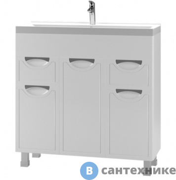 картинка Тумба под раковину Ирлен ЛОТОС-1-100 3 двери, 2 ящика белый глянец (под ум. Фостер-100) /135781/