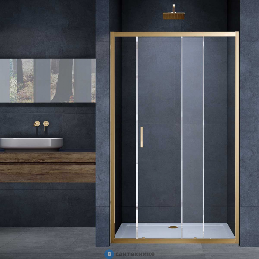 Душевая дверь Vincea Alpha VDS-3AL110CLG, 1100, брашированное золото, стекло прозрачное