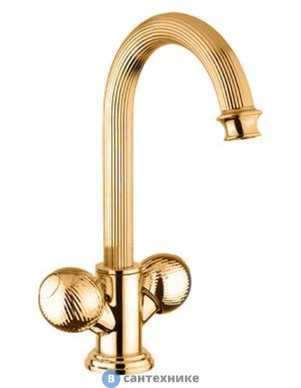 Смеситель Cezares OLIMP-LS2-03/24-M на раковину с донным клапаном, золото, ручки золото