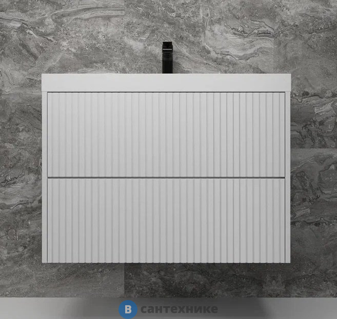 Тумба под раковину Style line подвесная Стокгольм 80, Classic 80, (2 ящ.) белый рифленый софт, PUSH (4650134473292)