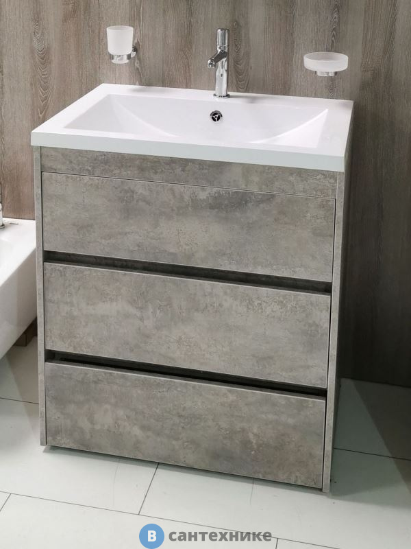 Тумба под раковину Art & MAX FAMILY FAMILY-900-3C-PIA-CV напольная с тремя выкатными ящиками, Cemento Veneto, 900x480x845