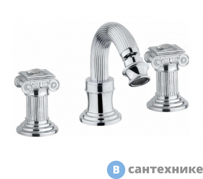 картинка Смеситель Cezares OLIMP-BBS2-01-Sw для биде на три отверстия с донным клапаном, хром, ручки Swarovski