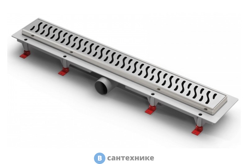 Водоотводящий пластиковый желоб AZARIO D40 (боковой слив) c рамкой из нерж. стали, с решеткой Harmony 750 мм (AZ-CH 750 HN)