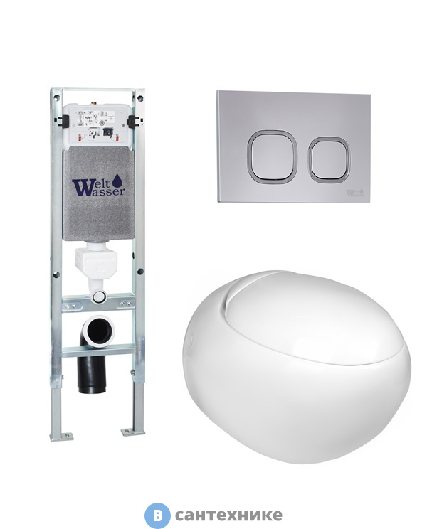 Унитаз с инсталляцией WELTWASSER и кнопкой смыва (AMBERG 350 ST + JECKENBACH 004 GL-WT + AMBERG RD-CR)