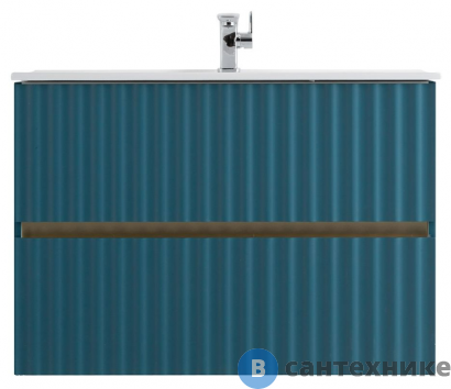 картинка Тумба под раковину Art & MAX ELEGANT AM-ELEGANT-800-2C-SO-AQ-P подвесная с двумя выкатными ящиками, с LED подсветкой ручек, аквамарин